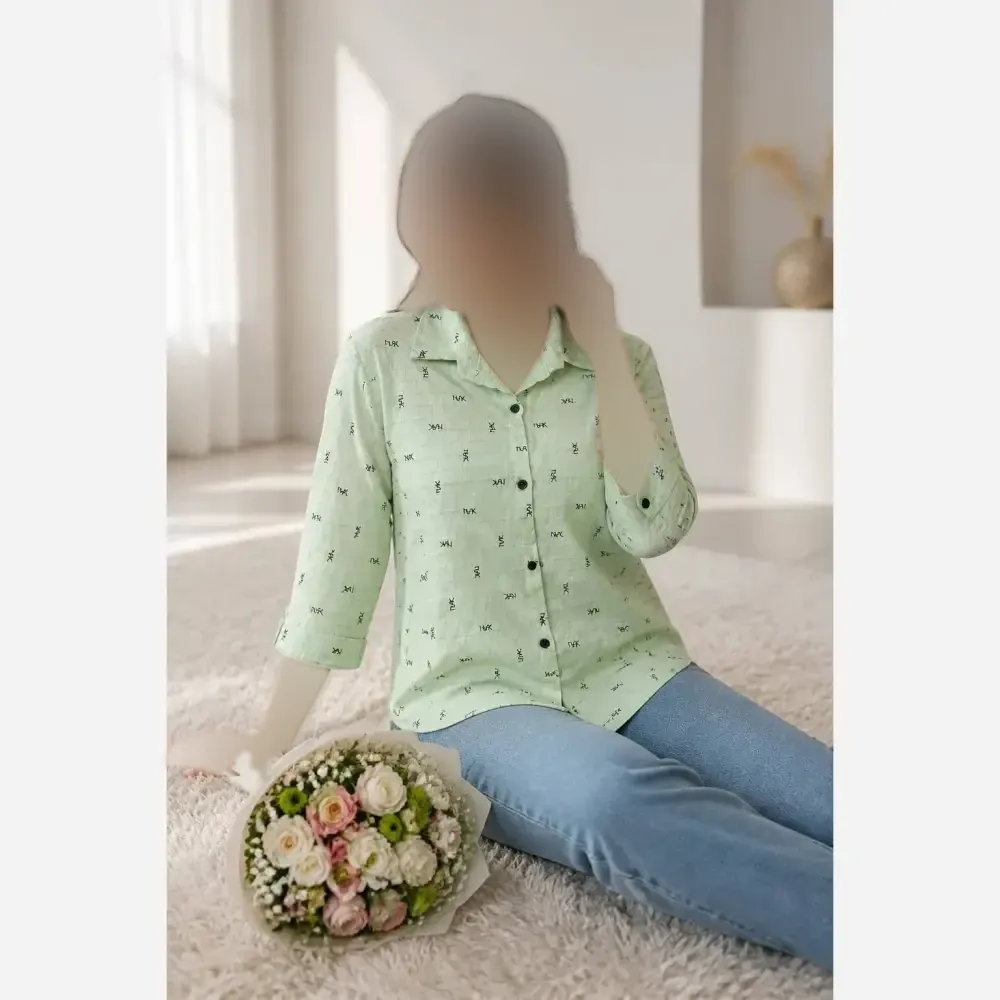 شومیز مانتویی زنانه جنس ینزی وارداتی فری سایز رنگ کرم و سبز