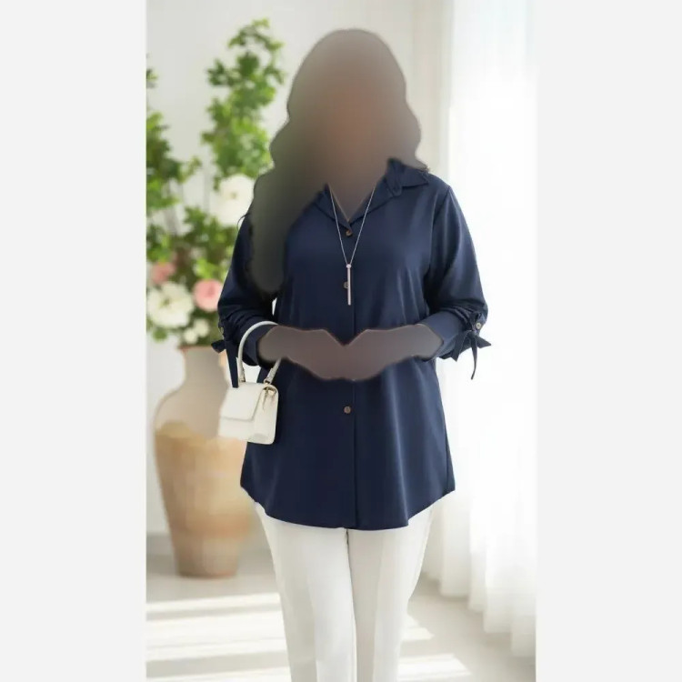 مانتو داکرون پاپیون زنانه رنگ مشکی و آبی فری سایز