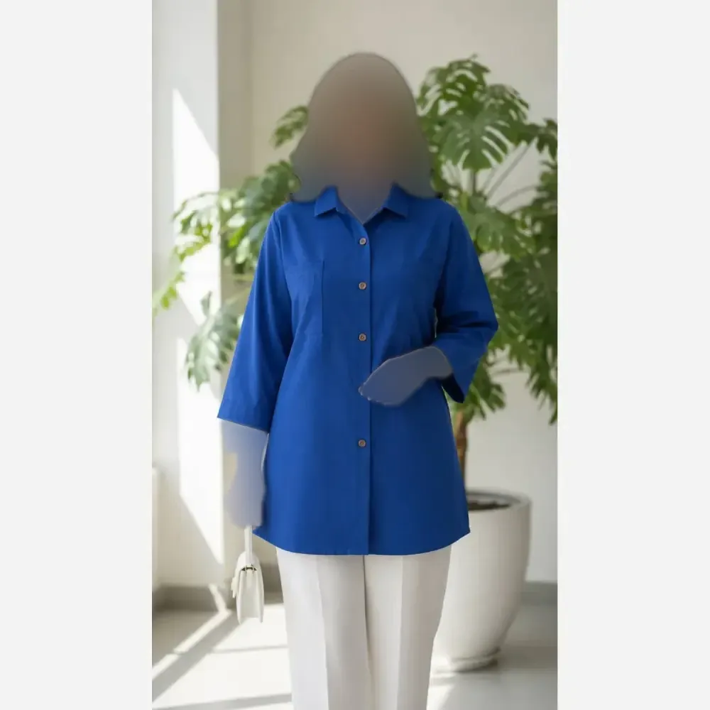 شومیز باکسی جیب دوبل داکرون زنانه در رنگهای کله غازی، زرشکی، آبی و کاربنی در سایزهای 1 و 2