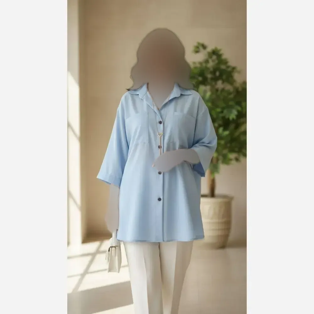 شومیز باکسی جیب دوبل داکرون زنانه در رنگهای کله غازی، زرشکی، آبی و کاربنی در سایزهای 1 و 2
