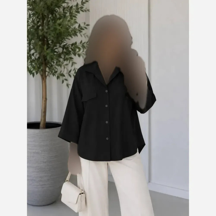 شومیز باکسی لینن درجه یک مشکی فری سایز تا 48