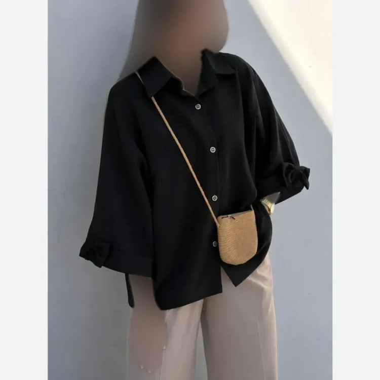 شومیز باکسی لینن درجه یک رنگ مشکی فری سایز