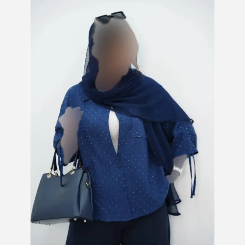 شومیز نگین دار آستین گت جنس شانتون فری سایز