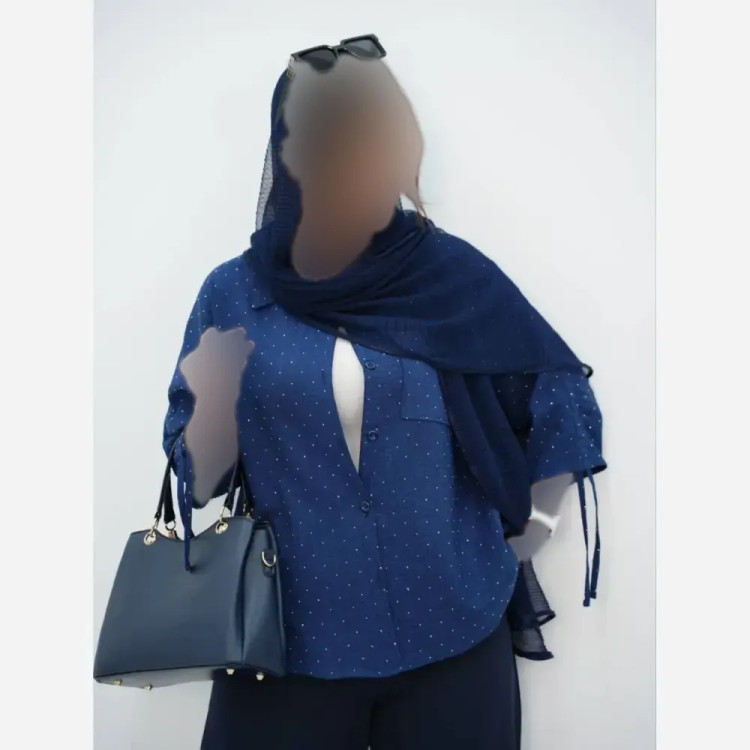 شومیز نگین دار آستین گت جنس شانتون فری سایز