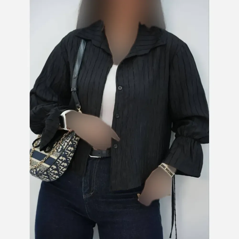 شومیز عروسکی روشنک جنس صوفیا شانتون راه راه فری سایز تا 46