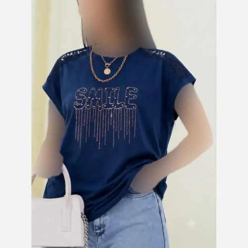 شومیز باکسی نگینی SMILE نخ پنبه اعلا رنگ صورتی فری سایز