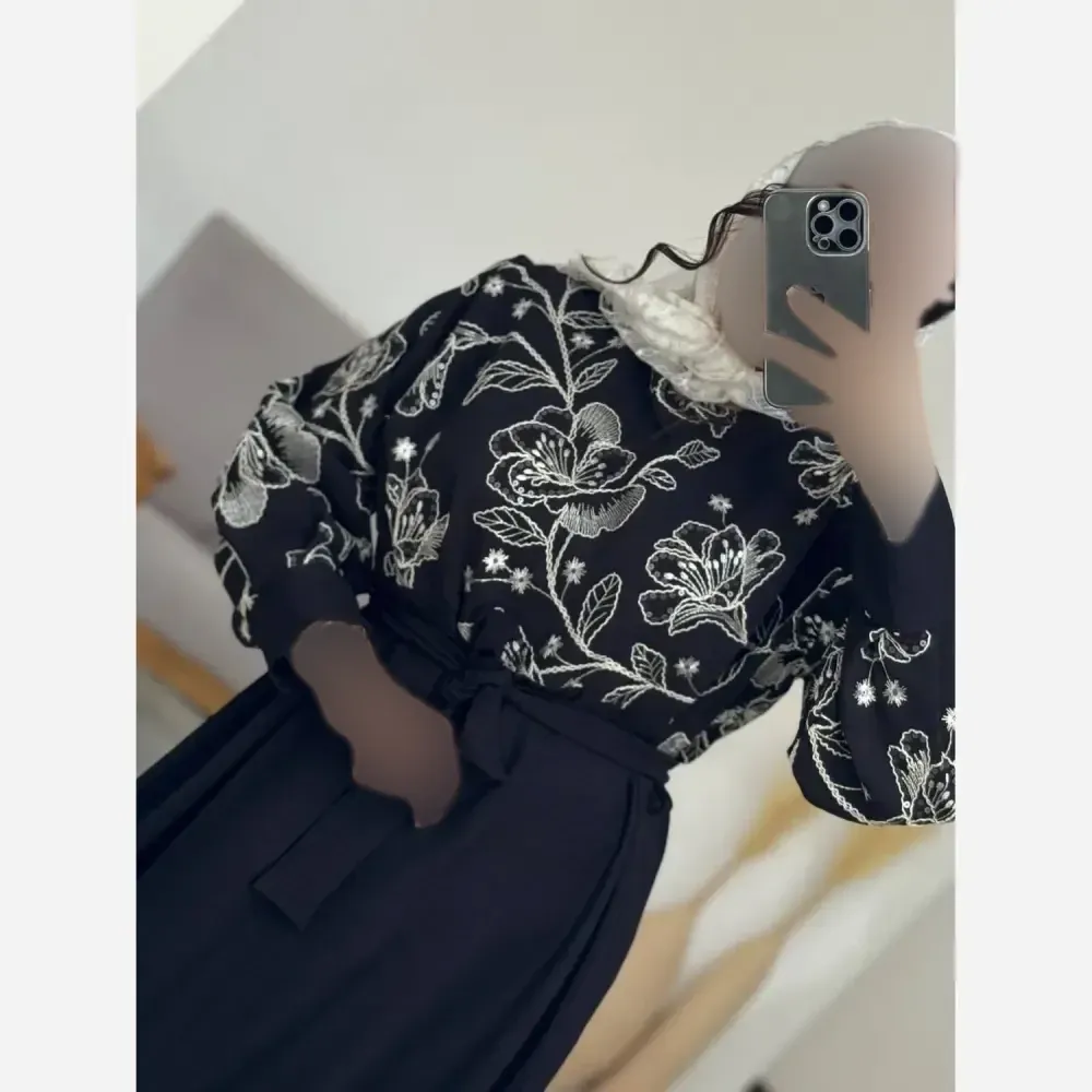 پیراهن بلند سوزندوزی لینن فری سایز درجه یک