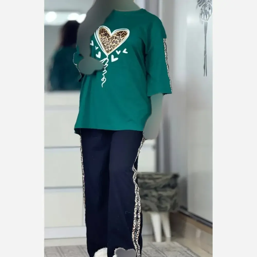 ست تیشرت و شلوار پنبه زنانه طرح بلوبری فری سایز