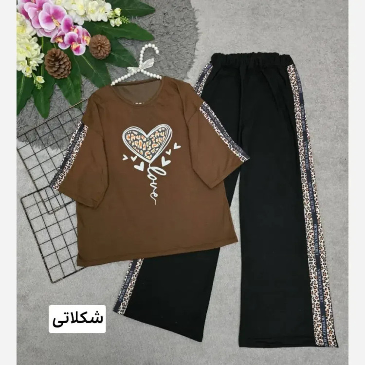 ست تیشرت و شلوار پنبه زنانه طرح بلوبری فری سایز
