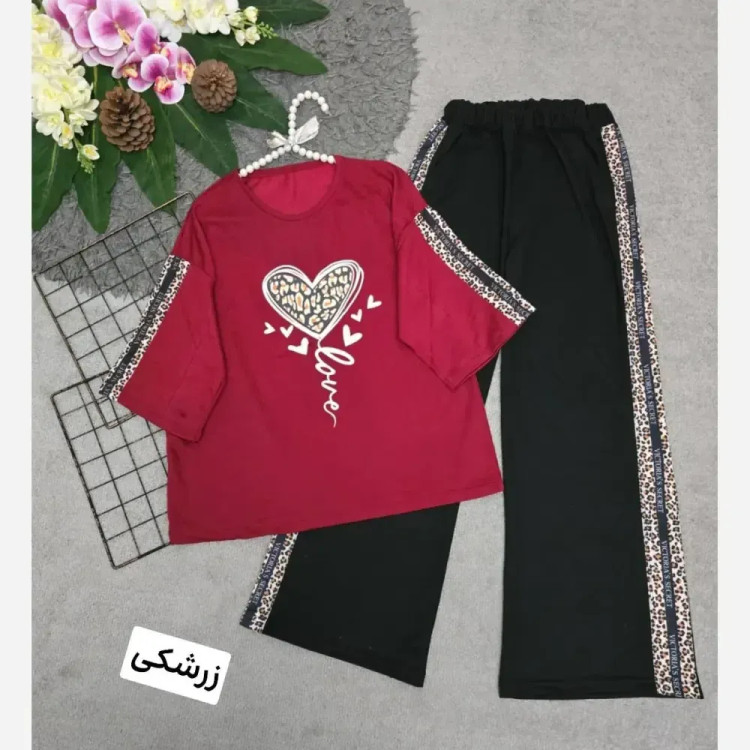 ست تیشرت و شلوار پنبه زنانه طرح بلوبری فری سایز