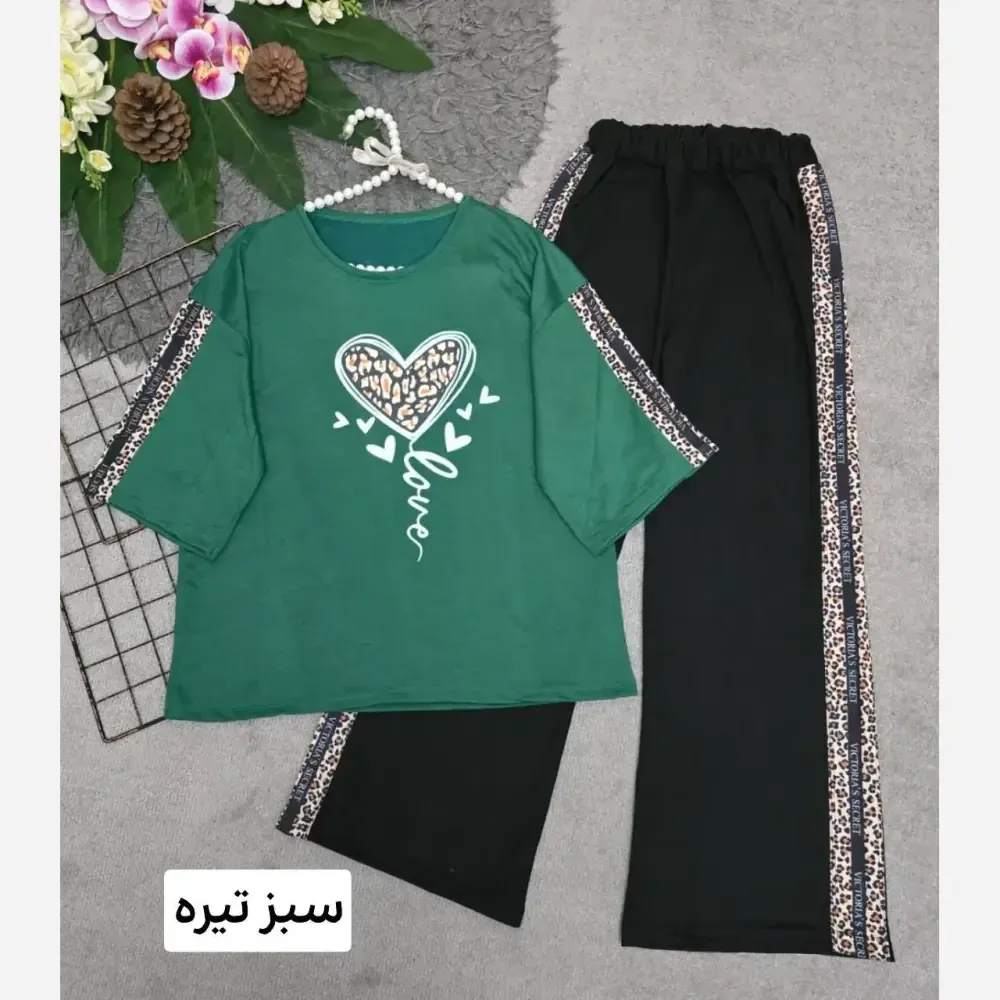 ست تیشرت و شلوار پنبه زنانه طرح بلوبری فری سایز