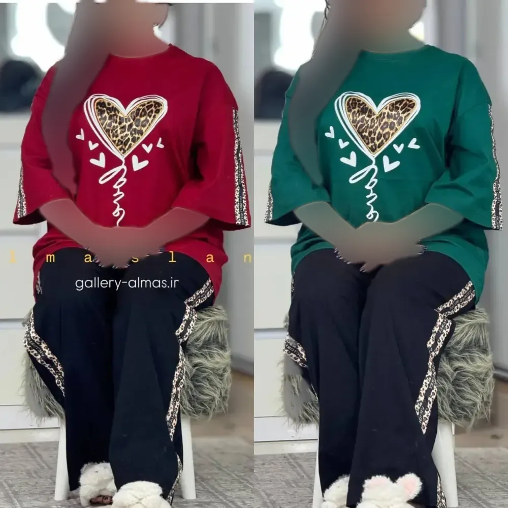 ست تیشرت و شلوار پنبه زنانه طرح بلوبری فری سایز
