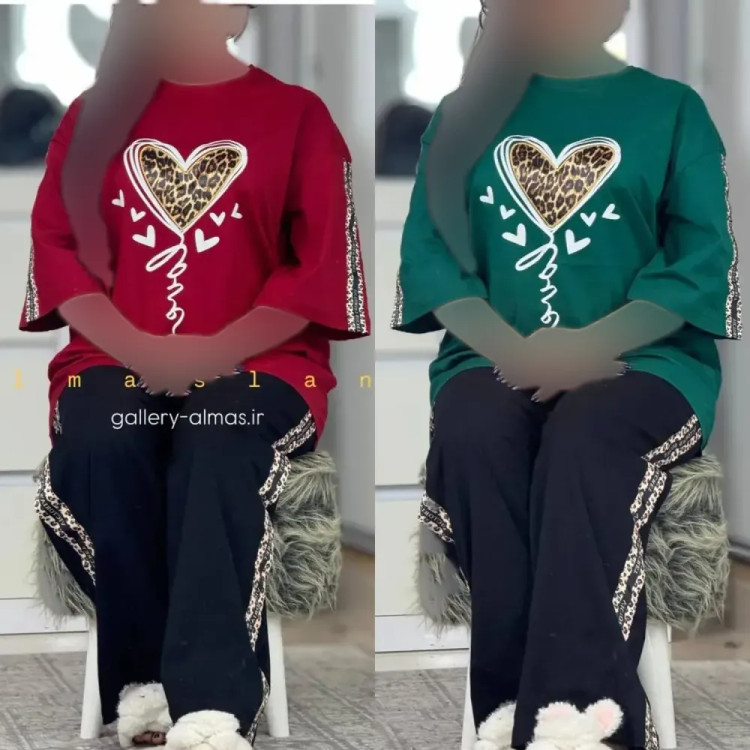 ست تیشرت و شلوار پنبه زنانه طرح بلوبری فری سایز