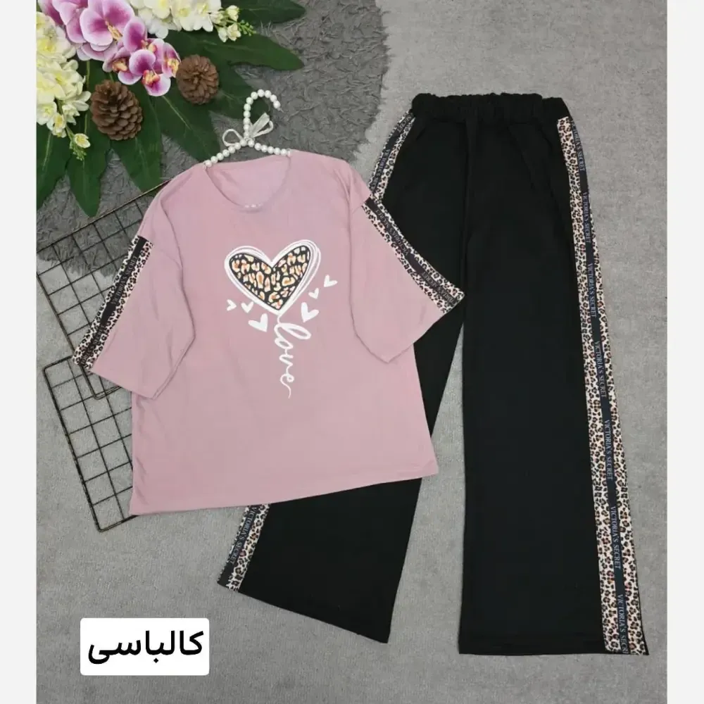 ست تیشرت و شلوار پنبه زنانه طرح بلوبری فری سایز
