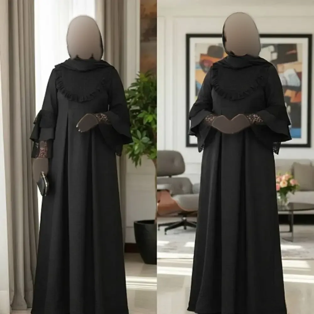 عبا زنانه مدل یاس جنس بابوس و تور دانتل رنگ مشکی سایز فری 38 تا 48