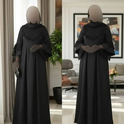 عبا زنانه مدل یاس جنس بابوس و تور دانتل رنگ مشکی سایز فری 38 تا 48
