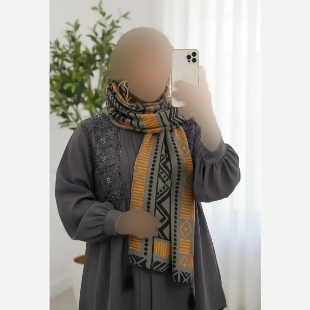 شال مصری نخ سانسفور ابعاد 182*70 فری سایز رنگبندی سرمه، زرشکی، کرم نارنجی، طوسی نارنجی