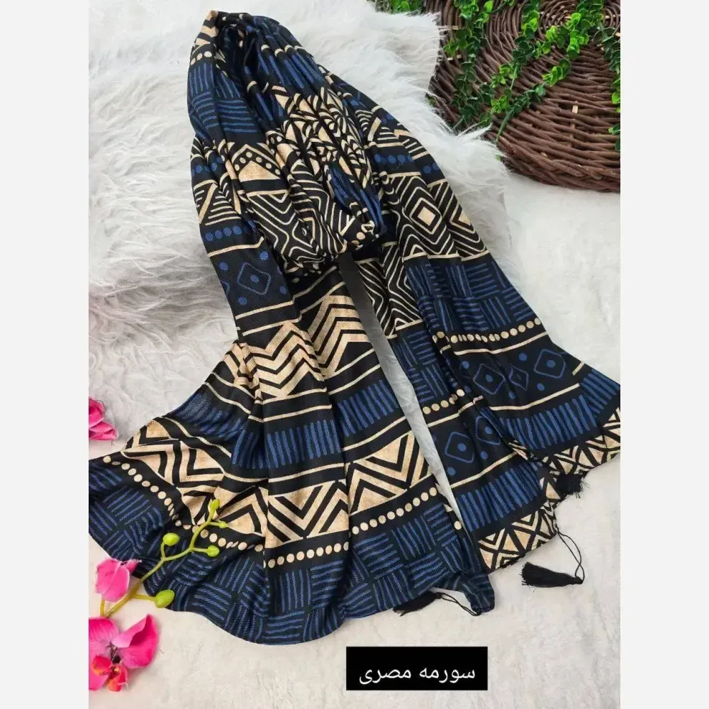 شال مصری نخ سانسفور ابعاد 182*70 فری سایز رنگبندی سرمه، زرشکی، کرم نارنجی، طوسی نارنجی