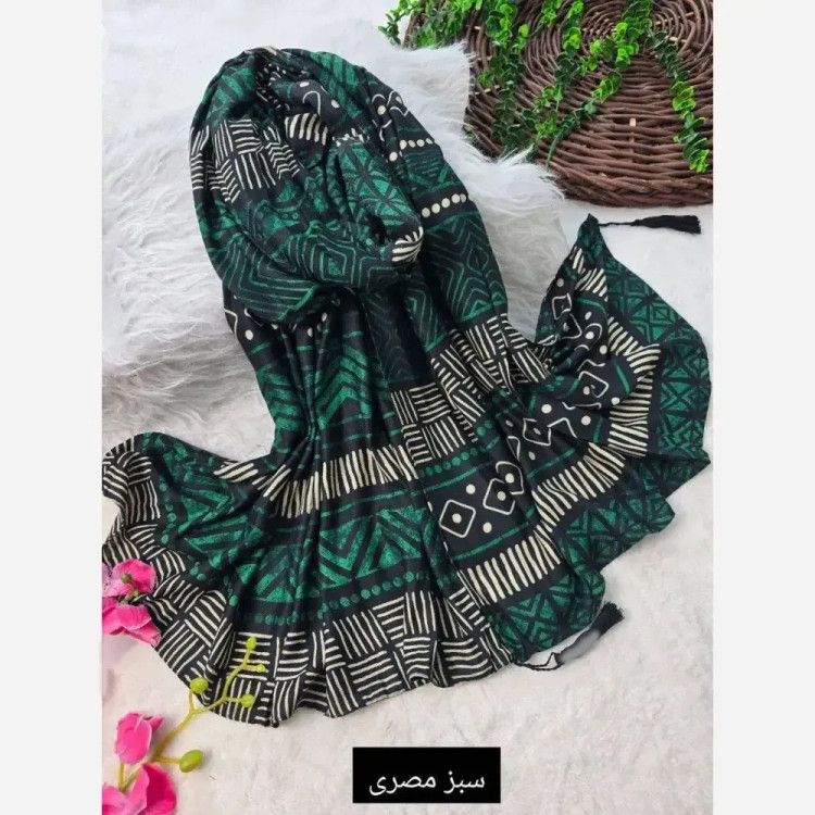 شال مصری نخ سانسفور ابعاد 182*70 فری سایز رنگبندی سرمه، زرشکی، کرم نارنجی، طوسی نارنجی