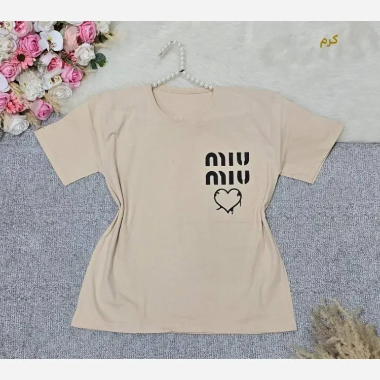 تیشرت باکسی زنانه طرح Miu Miu نخ پنبه اعلا فری سایز تا 44