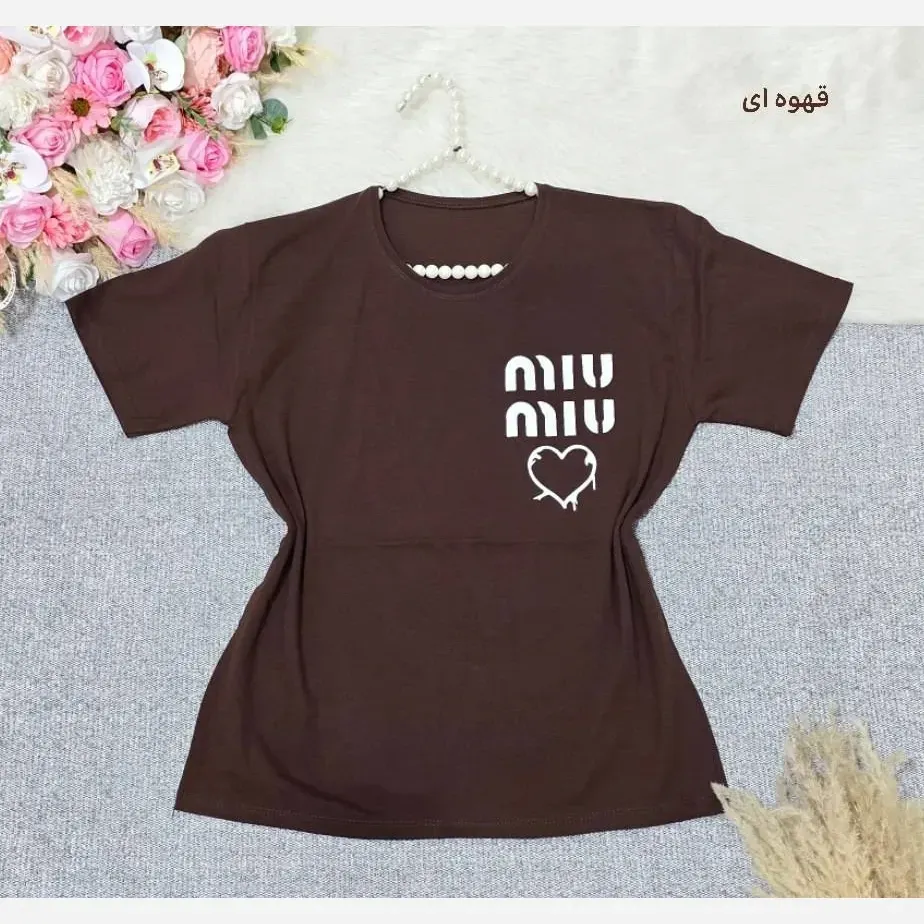 تیشرت باکسی زنانه طرح Miu Miu نخ پنبه اعلا فری سایز تا 44