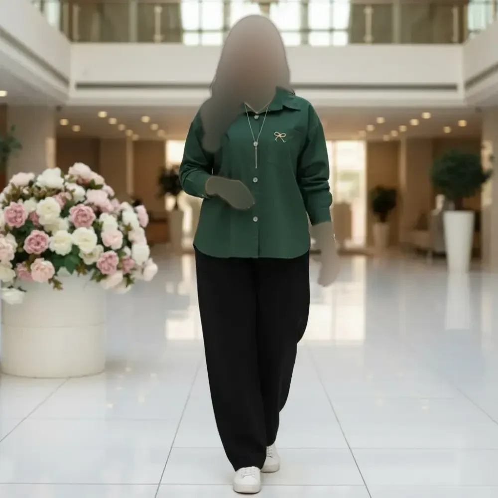 شومیز لنین پاپیون زنانه رنگ سدری سایز فری جیب گلدوزی شده بدون آبرفت و رنگدهی
