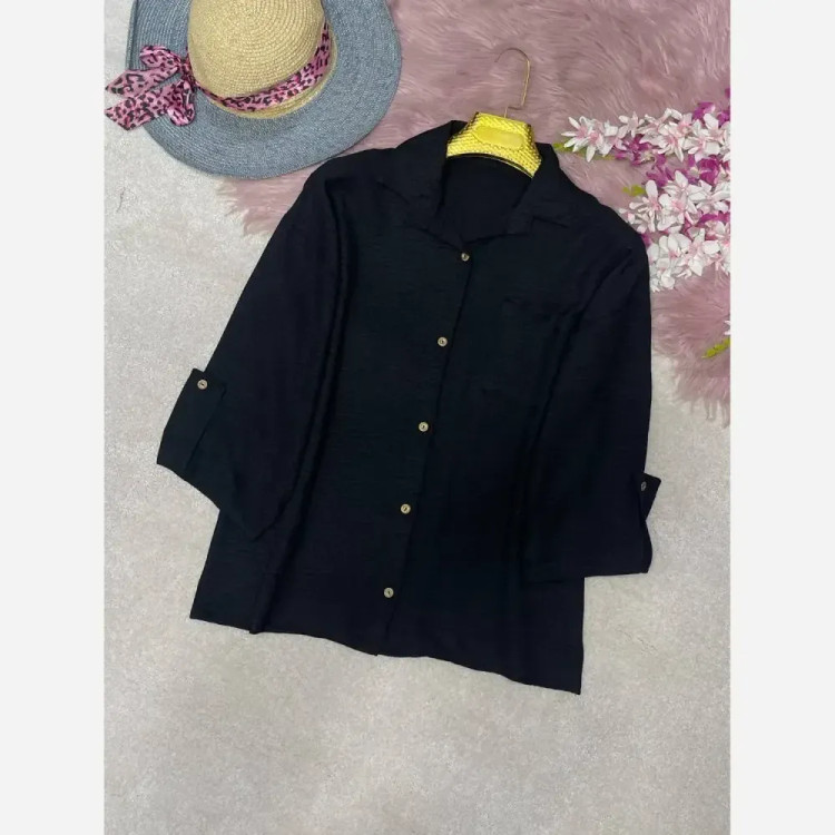 شومیز تک جیب بارانا مشکی فری سایز 38 تا 46 جنس صوفیا