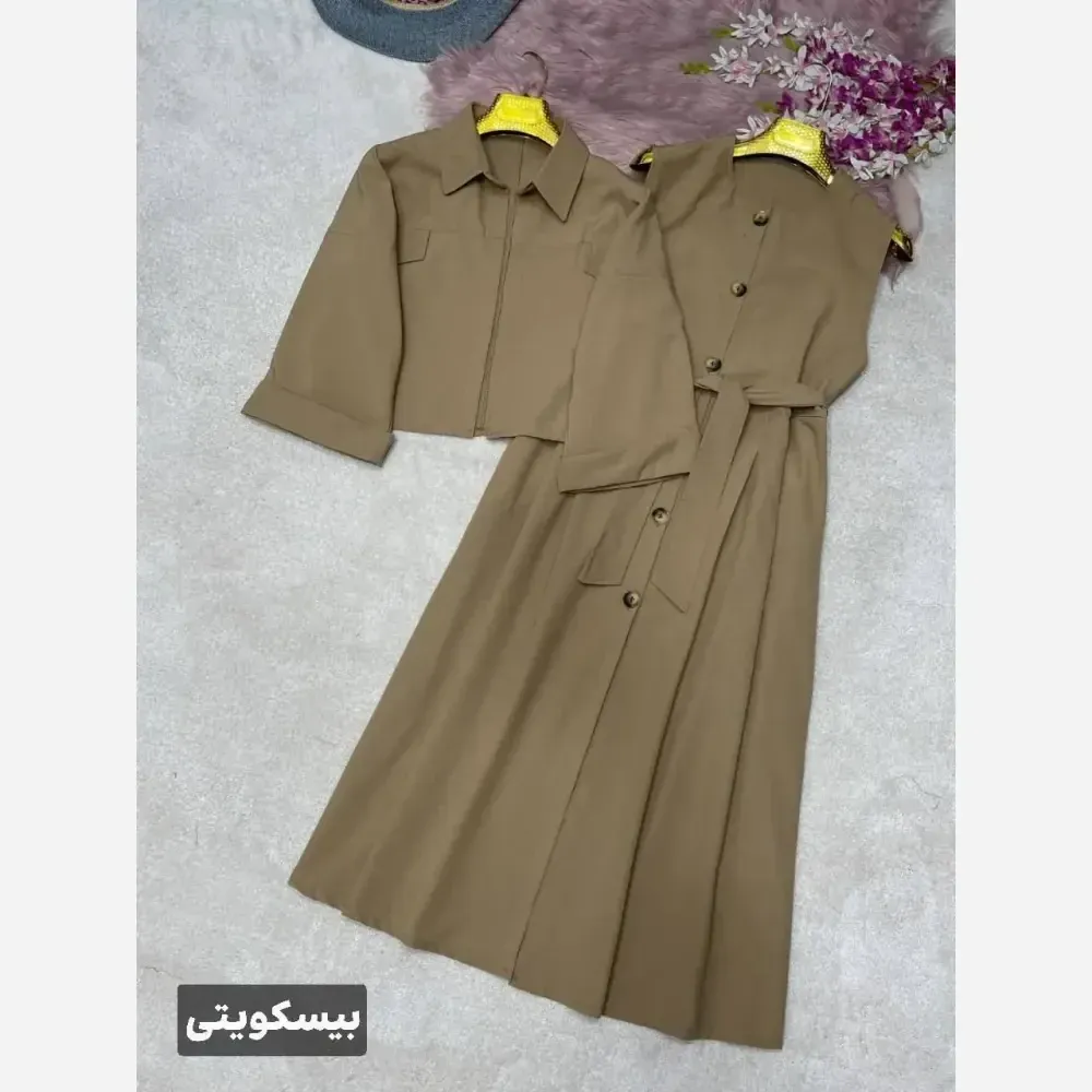 ست دوتیکه خاتون لنینت فری سایز 38 تا 46 رنگ مشکی نسکافهای بیسکویتی