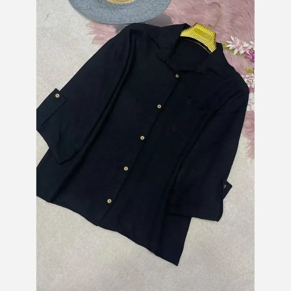 شومیز تک جیب بارانا مشکی فری سایز 38 تا 46 جنس صوفیا