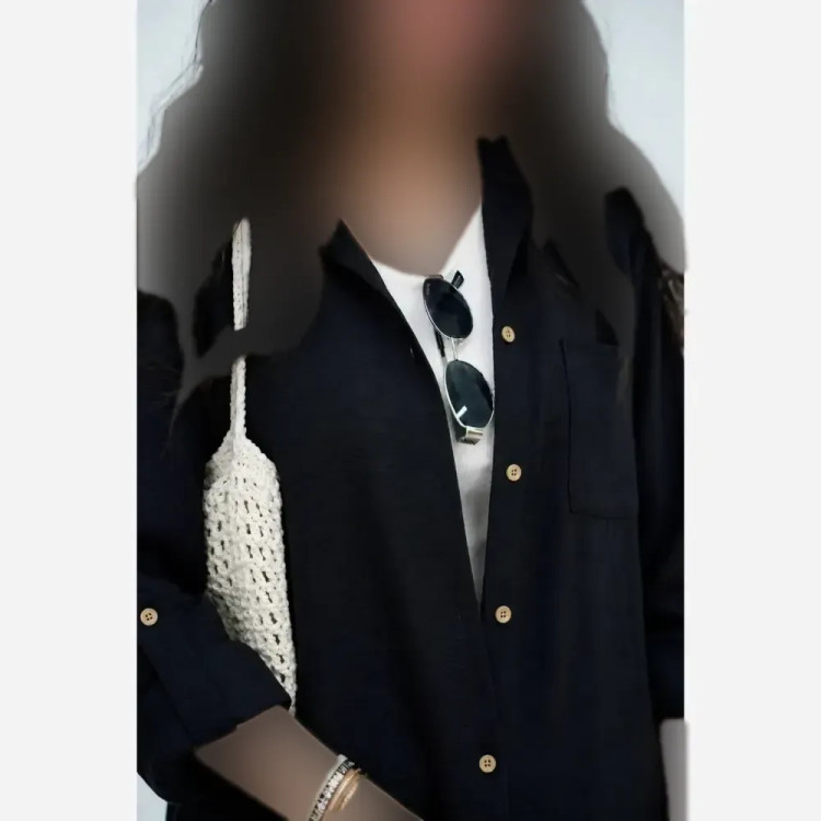 شومیز تک جیب بارانا مشکی فری سایز 38 تا 46 جنس صوفیا