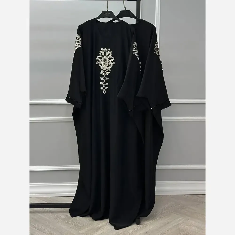 عبایی همدم الیزه مشکی فری سایز 38 تا 50 قد 120 بند تنظیم سایز