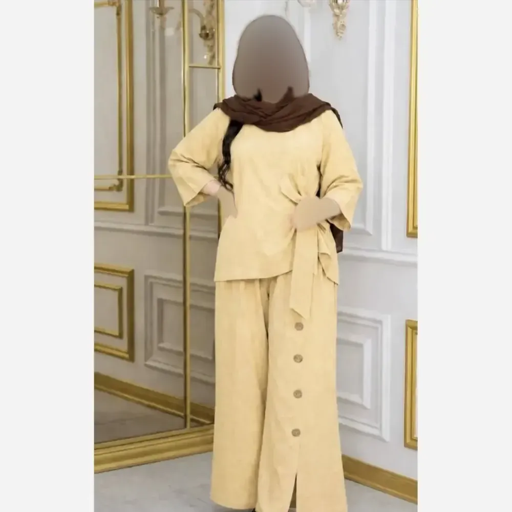 مانتو شلوار سودابه زنانه طرح ینزی خنک تابستانی سایز فری تا 48