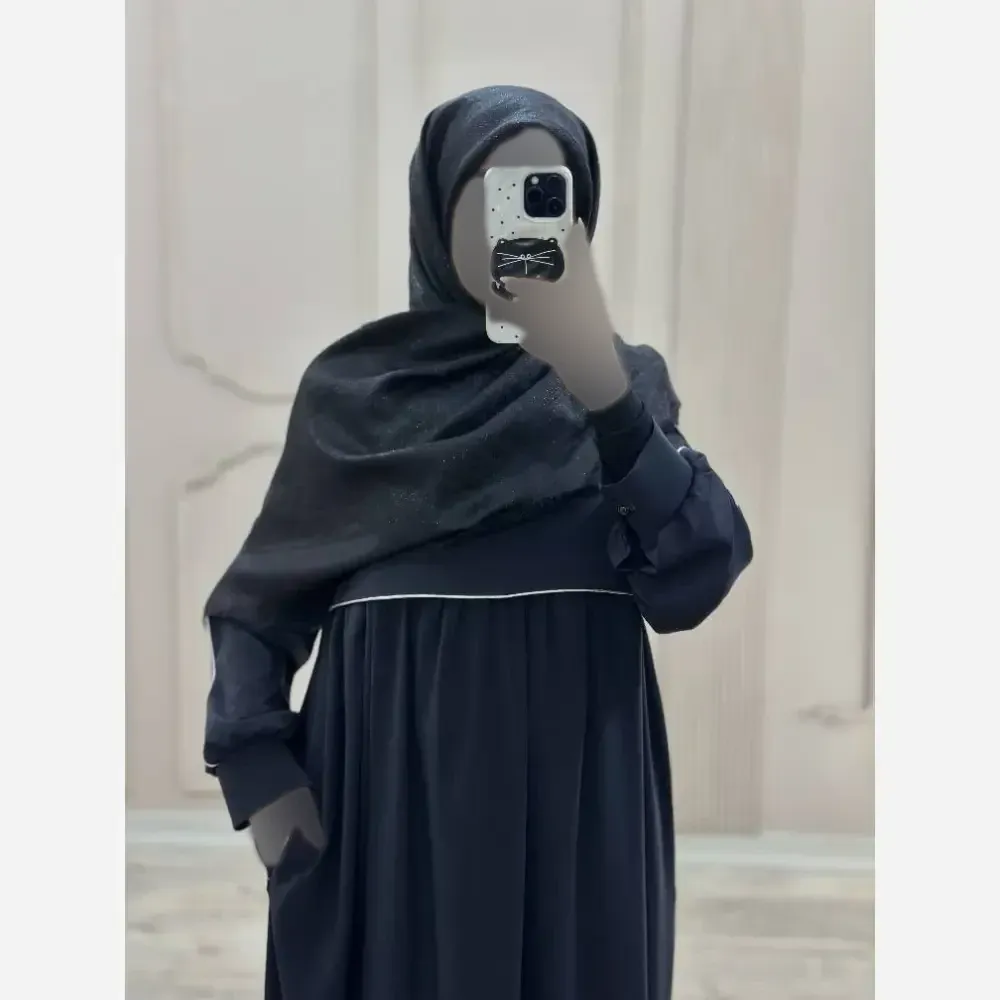مانتو عبایی جیب دار مدل نفیسه کرپ ندا اماراتی مشکی سرمه ای سایز بندی کامل