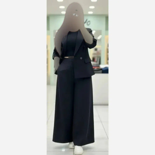 کت و دامن شلواری رویا لنین درجه یک در رنگ های سدری، مشکی، نسکافه ای و یشمی در سایزهای 1 و 2