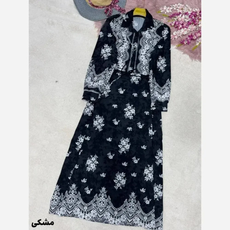 پیراهن ساحلی زنانه زنبق فلورنخ درجه یک فری سایز مشکی سورمه ای نسکافه ای کله غازی