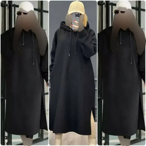 مانتو کلاه دار مدل عسل دورس تو کرکی فری سایز 36 تا 46 قد 110 سانت مشکی