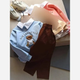 ست تدی دخترانه دورس پنبه و کتان یقه سفید سایز 45 تا 60