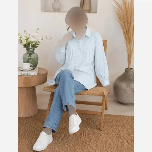شومیز مانتویی شانتون بیسکوییتی جلو دکمه فری سایز