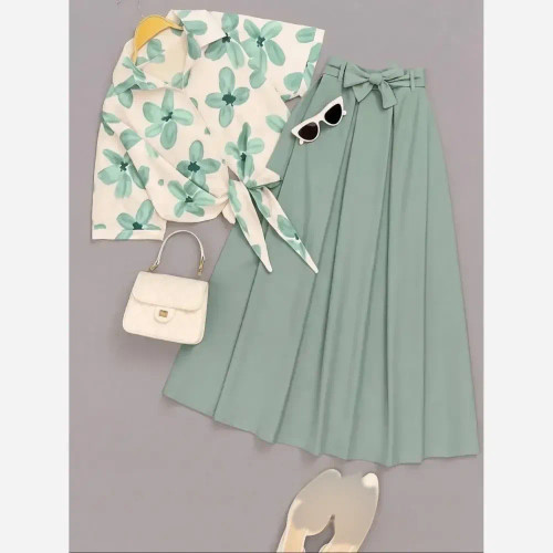 شومیز دامن گلدار لینن کرپ فلور فری سایز زنانه