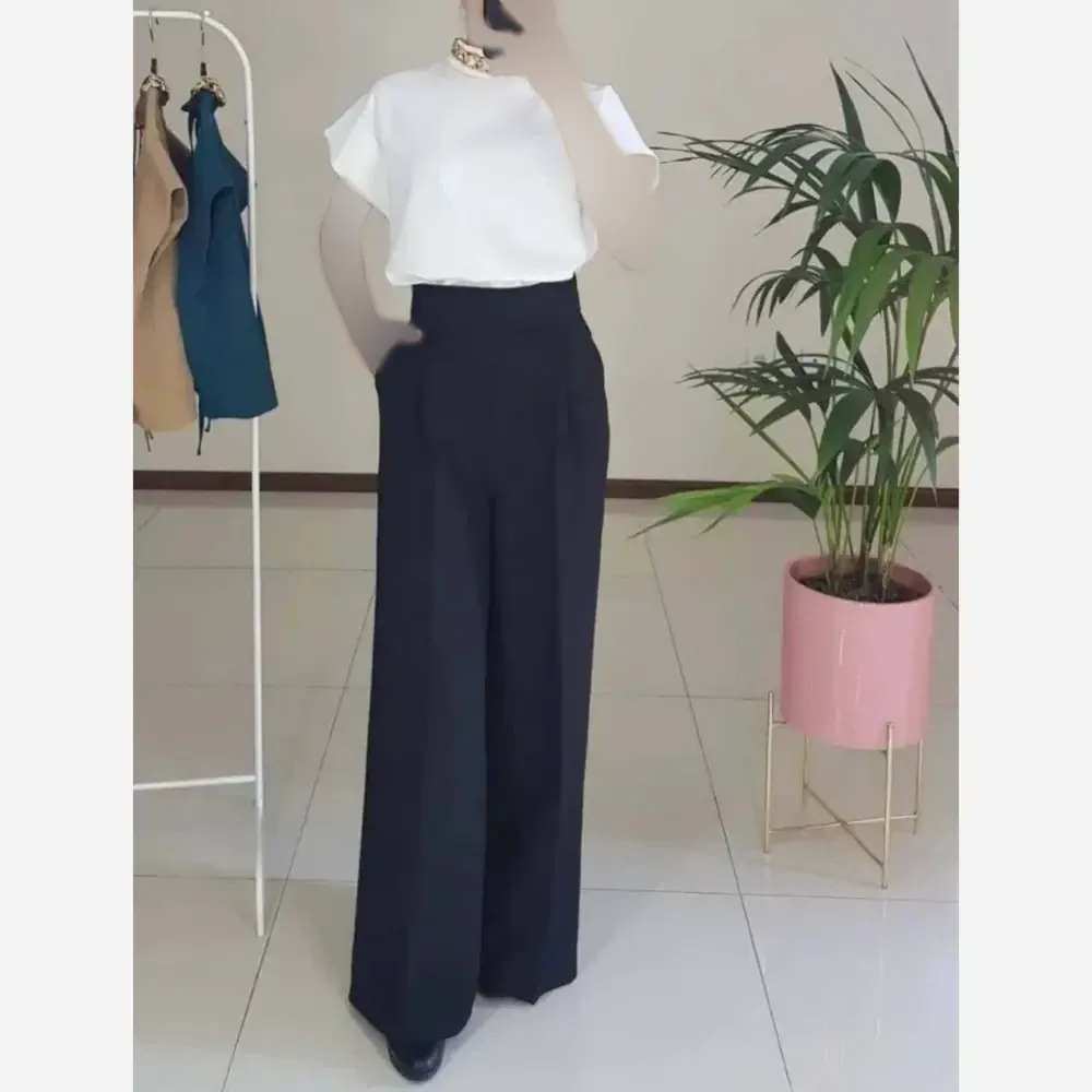 شلوار بگ پارچه ای کرپ مازراتی مشکی قد 102 زنانه سایز 1 تا 4