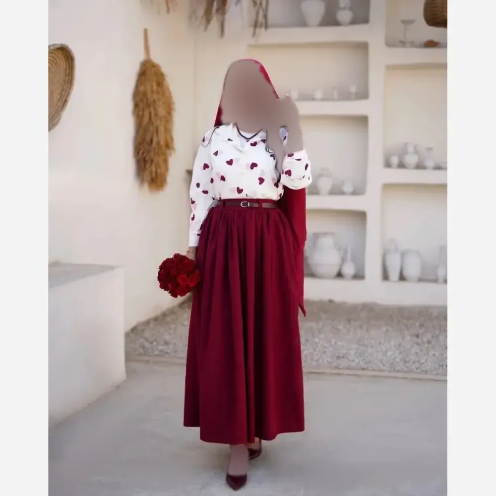 ست سه تیکه قلبی شومیز بوگاتی دامن کتان اعلا فری سایز