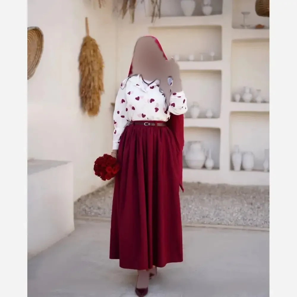 ست سه تیکه قلبی شومیز بوگاتی دامن کتان اعلا فری سایز