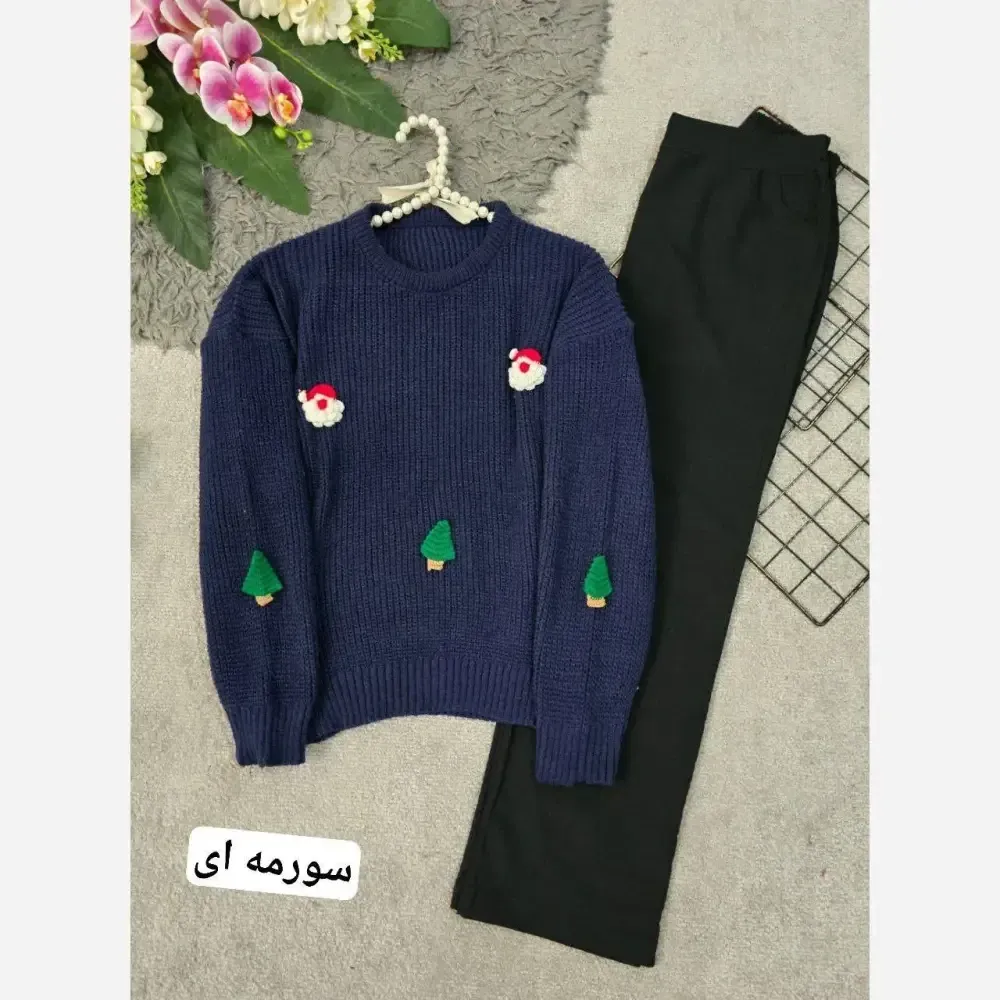 بافت کریسمس سورمه ای فری سایز 36 تا 46 قد 67 سانت آستین 55 سانت دور سینه 104 سانت