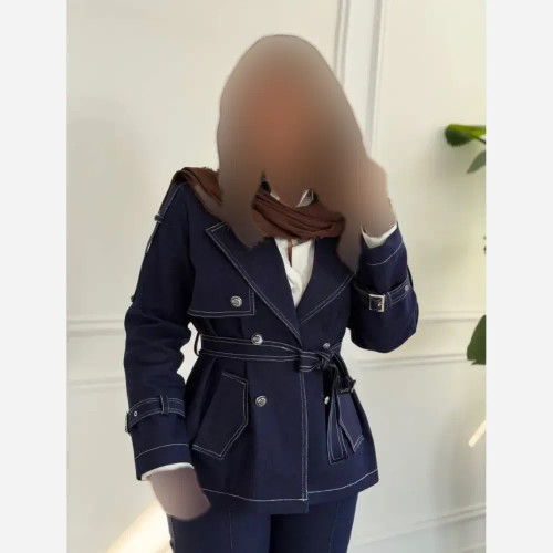 مانتو کتی ماه جین آبی فری سایز کمربنددار