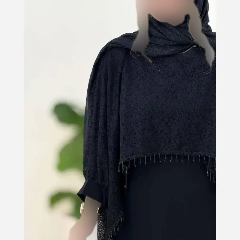 ست دانتل سرمه مشکی کرپ بوگاتی گیپور سایز فری 38 تا 46