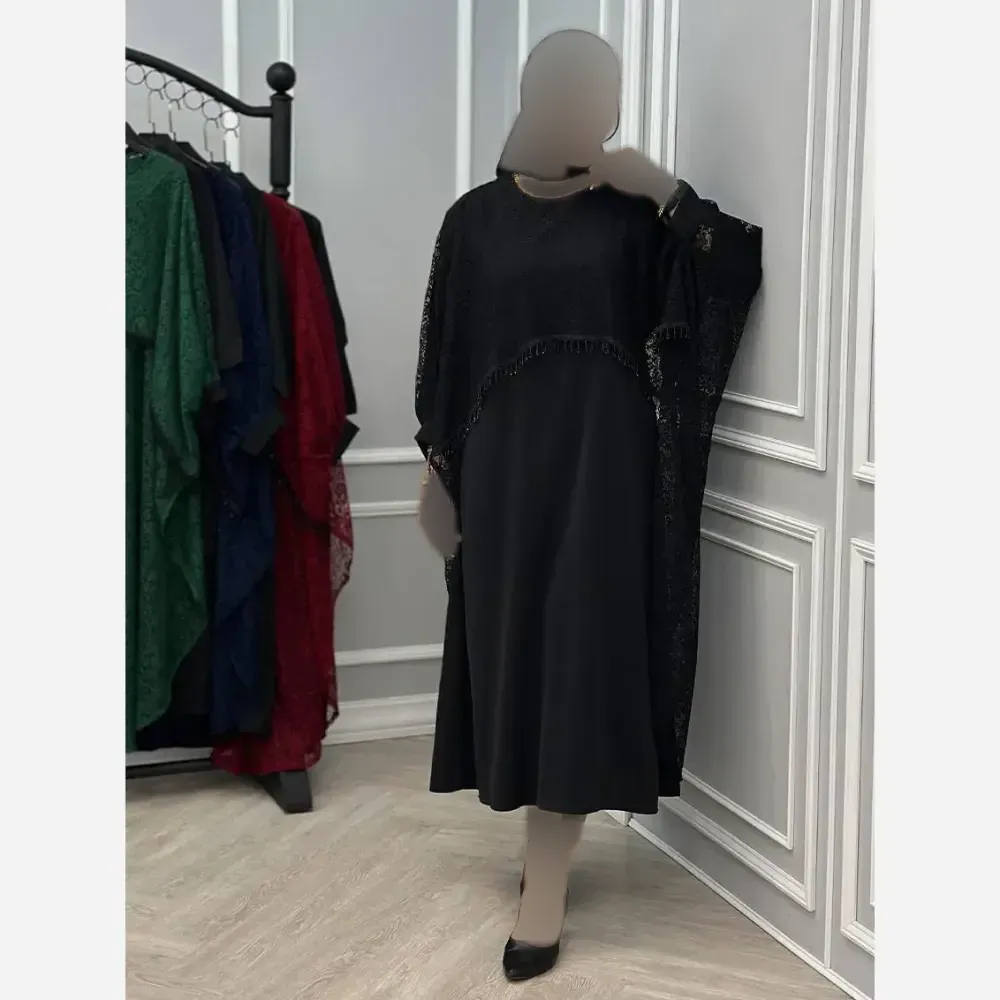 ست دانتل سرمه مشکی کرپ بوگاتی گیپور سایز فری 38 تا 46