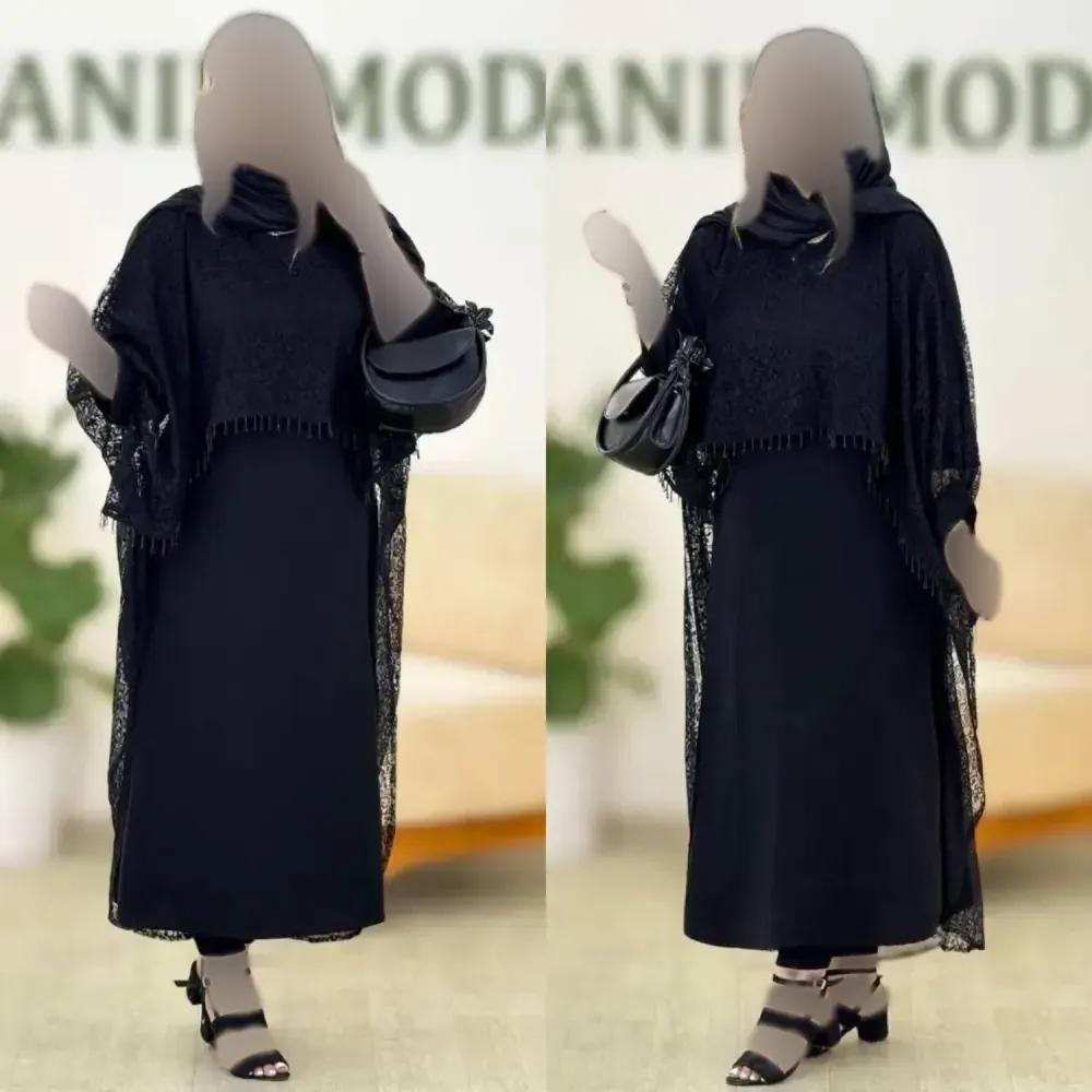 ست دانتل سرمه مشکی کرپ بوگاتی گیپور سایز فری 38 تا 46