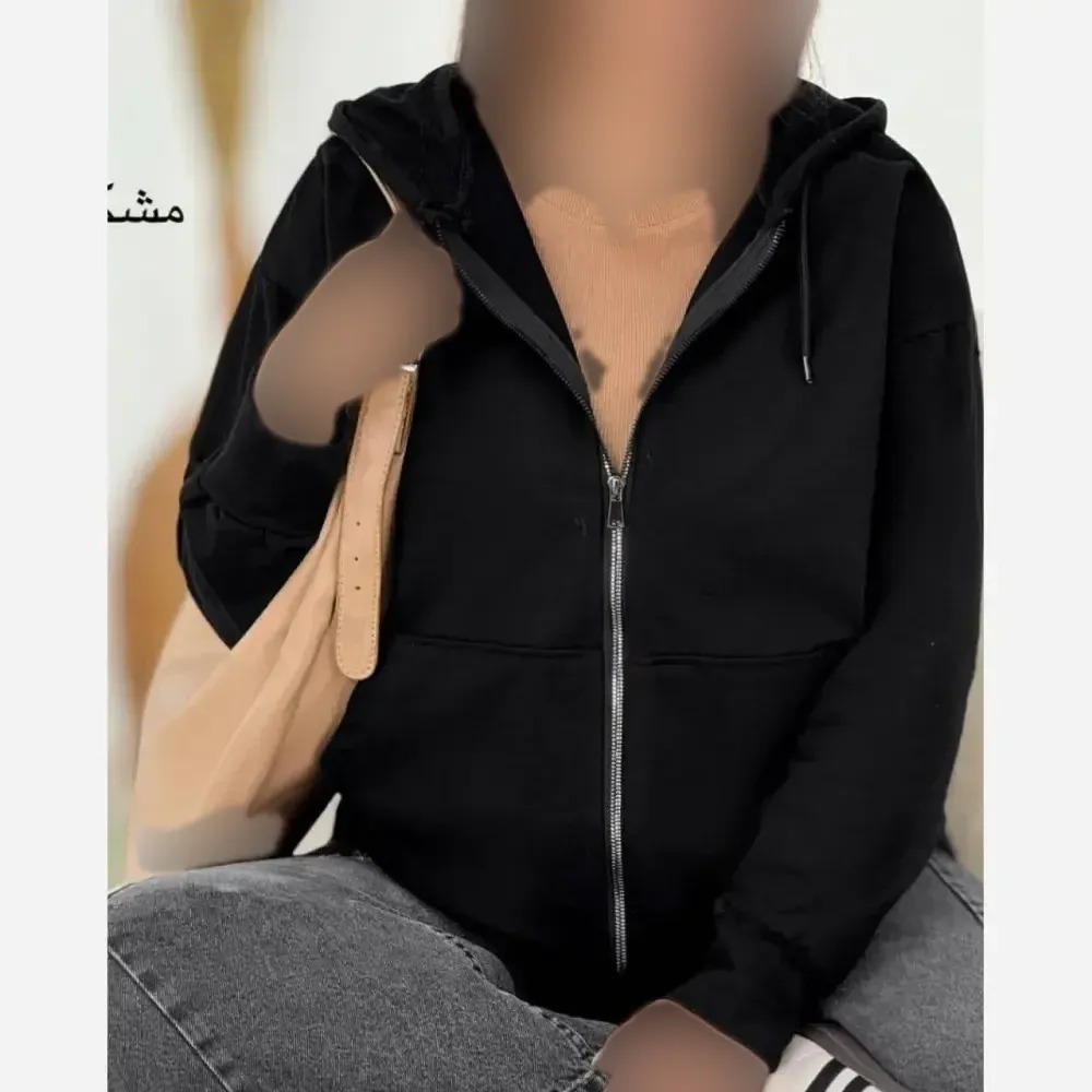 سویشرت جلو زیپ دورس تو کرکی مشکی فری سایز