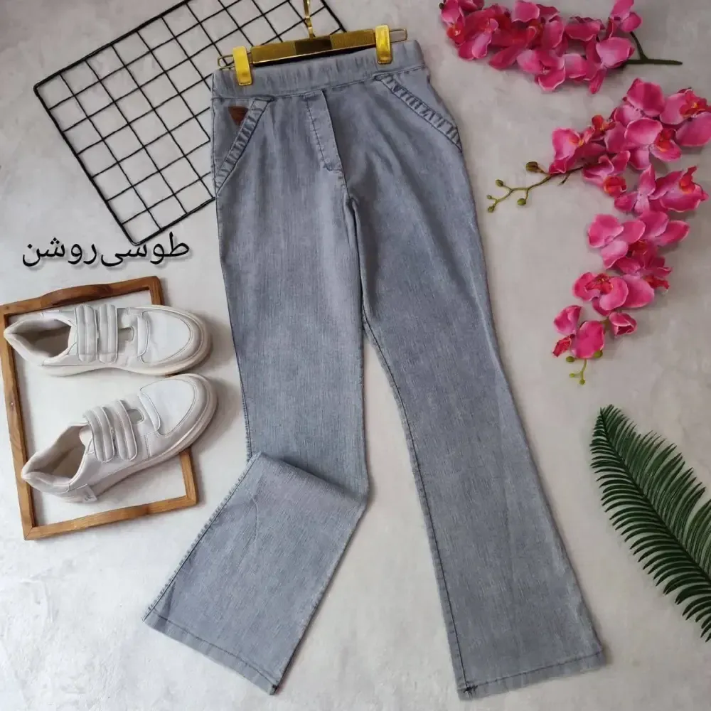 شلوار دمپا نیل جین کاغذی زنانه رنگی سایز بزرگ