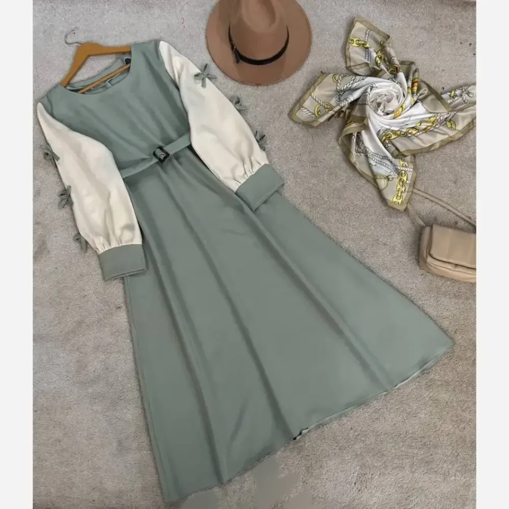 پیراهن زنانه مدل گشیلا جنس مازراتی سایز فری سایز تا 46 کمربند دار